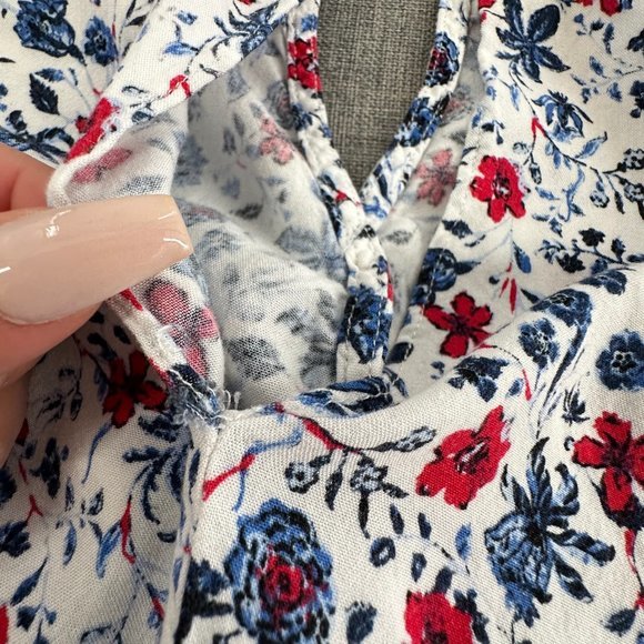 Joe B Floral Romper Sleeveless Cinched Waist Keyhole Neckline Large White Red Bl - Picture 10 of 14